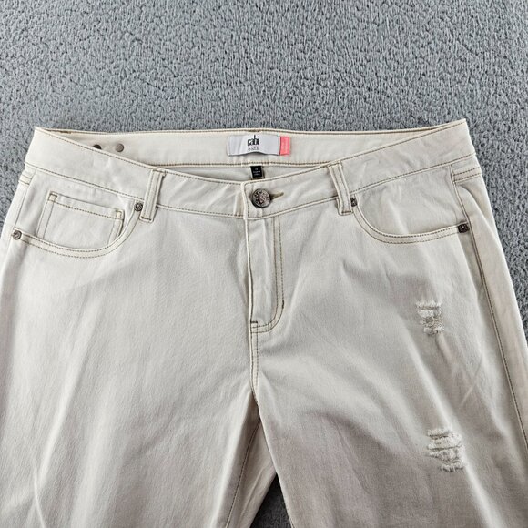 Cabi Jeans Women 14 (38x32) White Slim Boyfriend Distressed Mid Rise Stretch - Picture 2 of 16